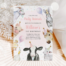 Convite Festa de aniversário de quintal rosa de animais de