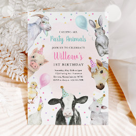 Convite Festa de aniversário de quintal rosa de animais de