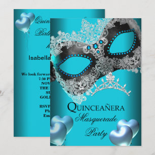 Convite Festa de Aniversário de Quinze Anos Mascarada Azul