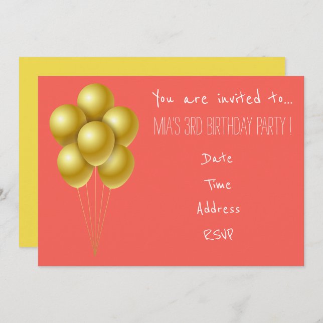 Convite Festa de aniversário de raparigas de tenra idade (Frente/Verso)