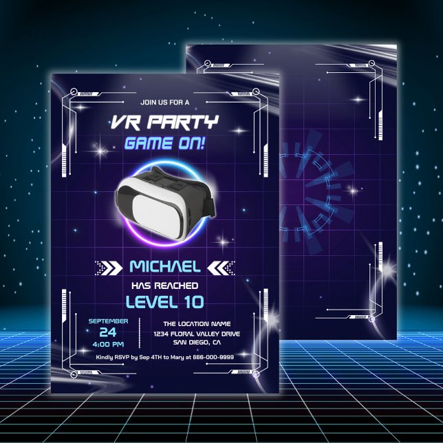Convite Festa de Aniversário de Realidade Virtual de Jogos (Virtual Reality VR Birthday Party Invitation)