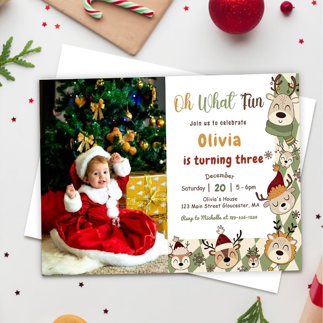 Convite Festa de aniversário de Reindeer de Natal (Criador carregado)