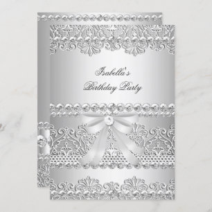 Convite Festa de aniversário de rendas brancas do diamante
