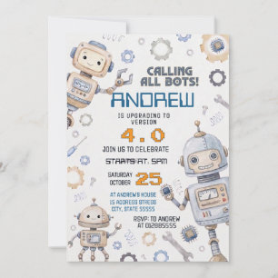 Convite Festa de Aniversário de Robô de Tecnologia Pessoal