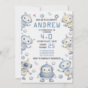 Convite Festa de Aniversário de Robô Moderno Personalizado