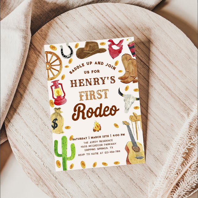Convite Festa de aniversário de Rodeio de 1rua do Western  (Criador carregado)