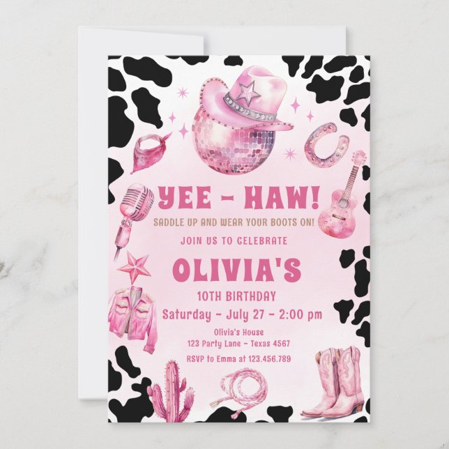 Convite Festa de aniversário de Rodeo, Cowgirl Rosa (Frente)