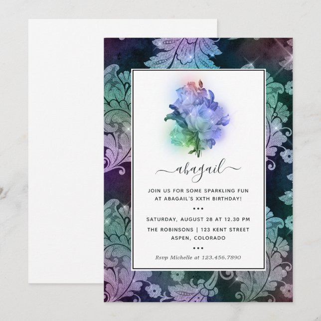 Convite Festa de aniversário de Rosas (Frente/Verso)