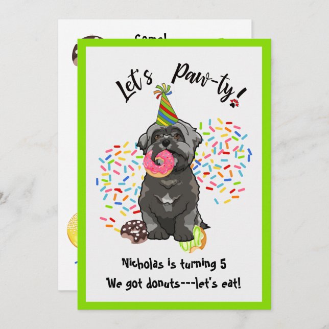 Convite Festa de aniversário de Rosquinhas de Cachorro Shh (Frente/Verso)