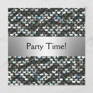 Convite Festa de aniversário de Sequências Prateadas Preta