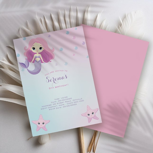 Convite Festa de aniversário de Sereia Bonita (Criador carregado)