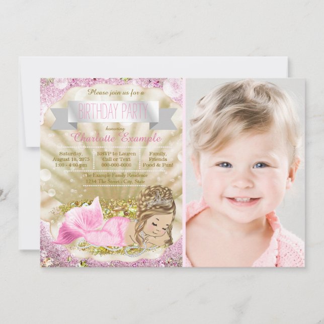 Convite Festa de aniversário de Sereia Girls Blonde (Frente)