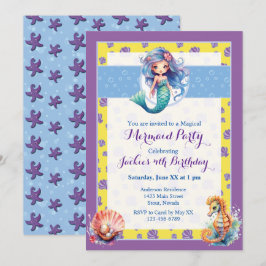 Convite Festa de aniversário de Sereia Mágica Colorida