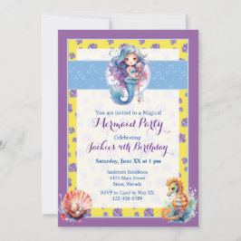 Convite Festa de aniversário de Sereia Mágica Colorida