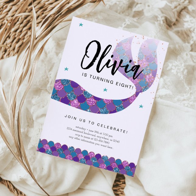 Convite Festa de aniversário de Sereia Roxa e Teal (Criador carregado)