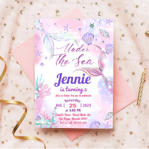 Convite Festa de aniversário De Sereia Sob O Partido Do Ma