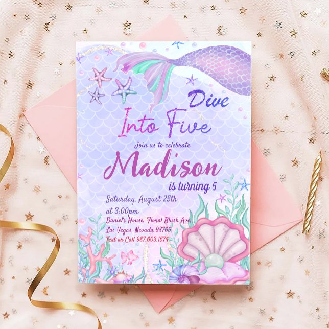 Convite Festa de aniversário De Sereia Sob O Partido Do Ma (Criador carregado)