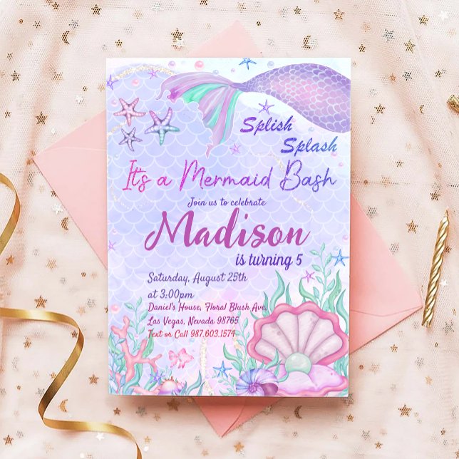 Convite Festa de aniversário De Sereia Sob O Partido Do Ma (Criador carregado)