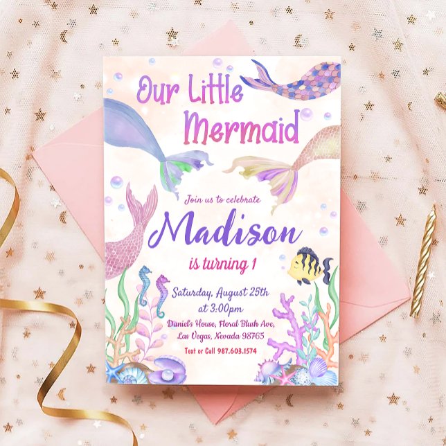 Convite Festa de aniversário De Sereia Sob O Partido Do Ma (Criador carregado)