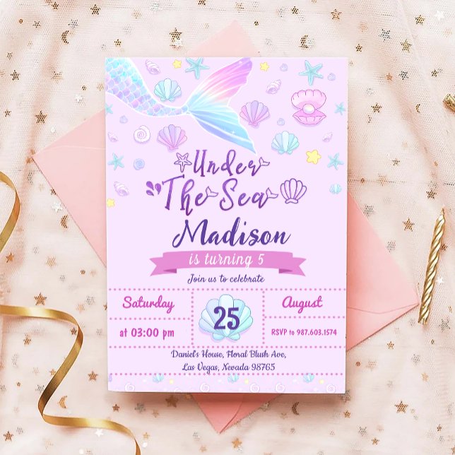 Convite Festa de aniversário De Sereia Sob O Partido Do Ma (Criador carregado)
