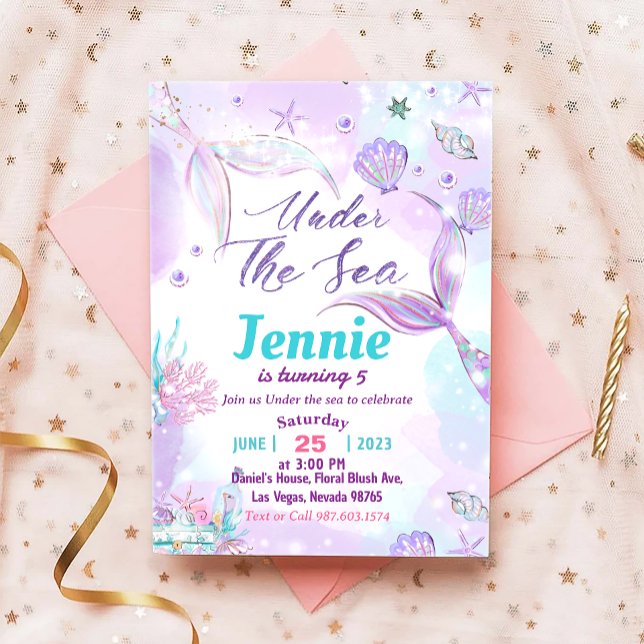 Convite Festa de aniversário De Sereia Sob O Partido Do Ma (Criador carregado)