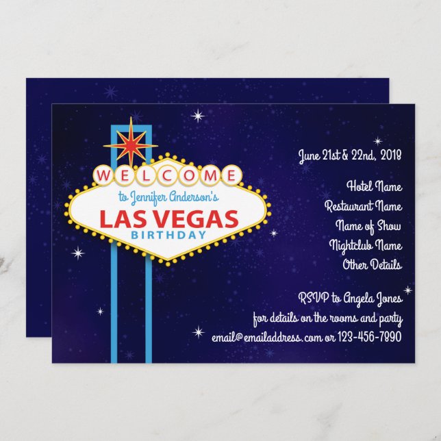 Convite Festa de aniversário de Sinais de Las Vegas (Frente/Verso)