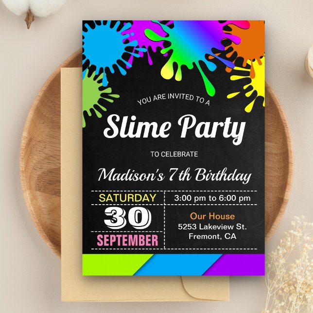 Convite Festa de Aniversário de Slime Arco-Íris Colorido (Criador carregado)