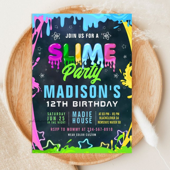 Convite Festa de Aniversário de Slime Editável (Slime Birthday Party Editable Invitation)