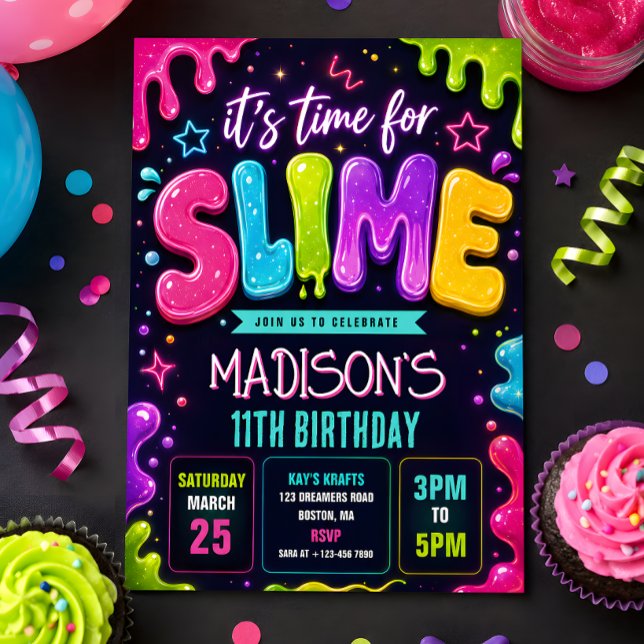 Convite Festa de Aniversário de Slime Neon (Criador carregado)