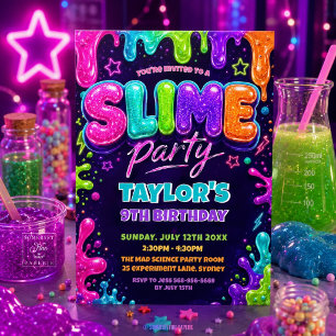 Convite Festa de Aniversário de Slime Neon Brilhante