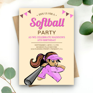 Convite Festa de Aniversário de Softbol Rosa