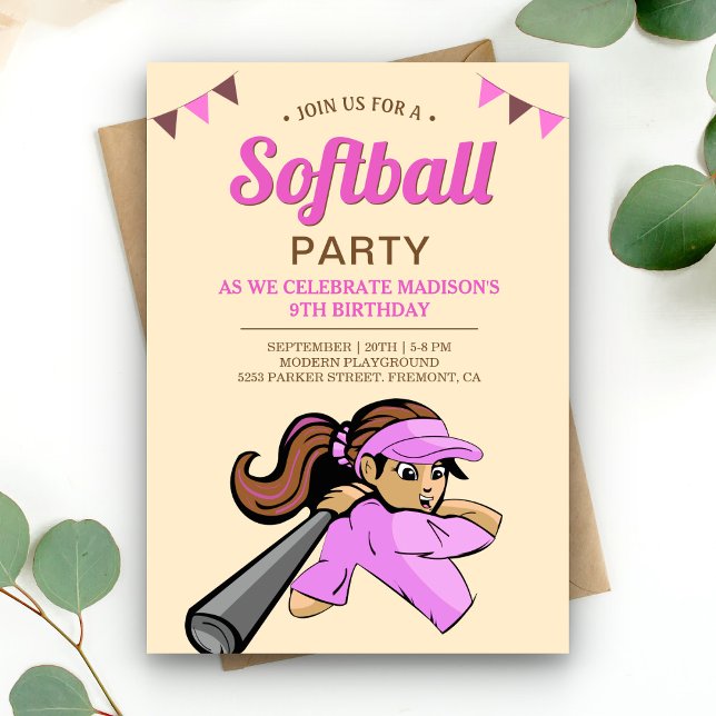 Convite Festa de Aniversário de Softbol Rosa (Criador carregado)