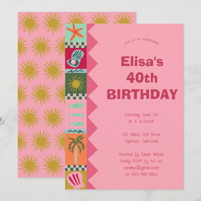 Convite Festa de aniversário de Soiree Moderna e CLIENTE (Frente/Verso)