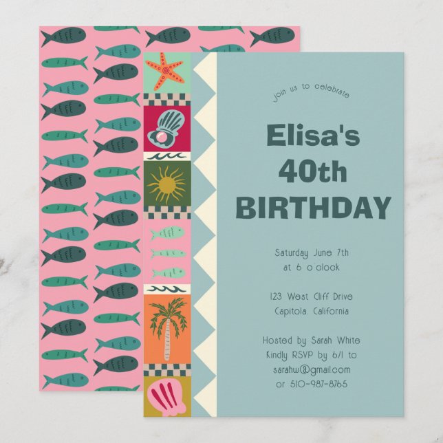 Convite Festa de aniversário de Soiree Moderna e CLIENTE (Frente/Verso)