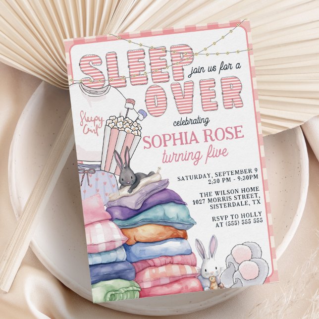 Convite Festa de aniversário de sono rosa moderno (Criador carregado)