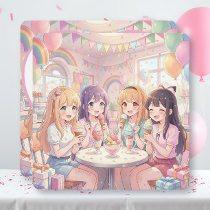 Convite Festa de Aniversário de Sorvete de Menina de Anime