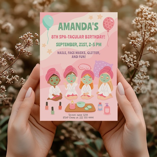 Convite Festa de aniversário de Spa para Pampe Rosa Menina (Criador carregado)
