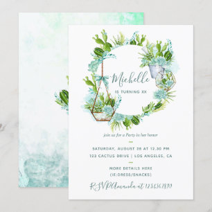 Convite Festa de aniversário de Suculentos de Cactus no D