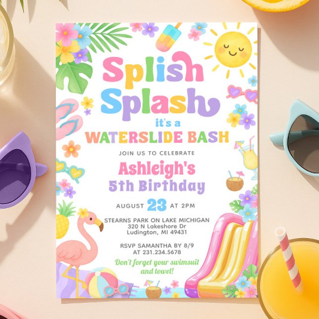 Convite Festa de aniversário de Summer Waterslide Girl (Summer Waterslide Girl Birthday Party Invitation
)