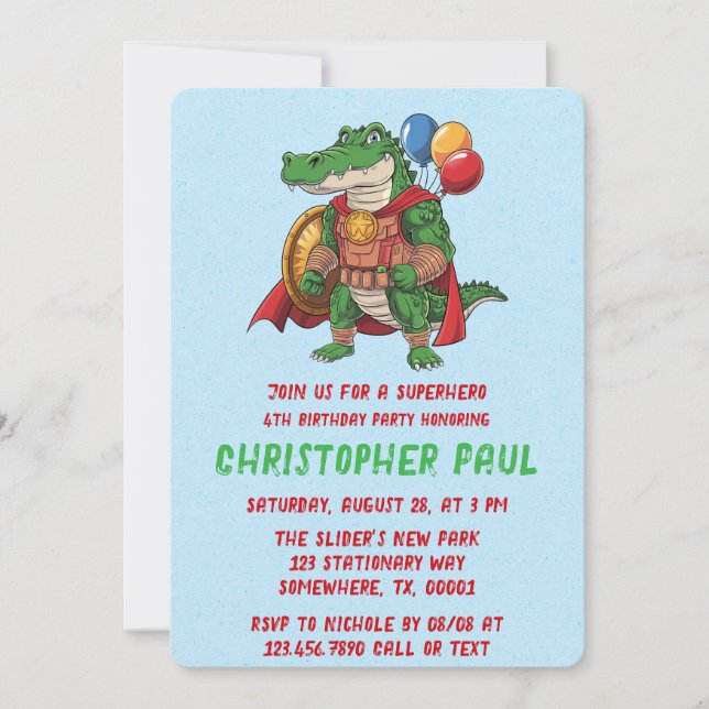 Convite Festa de aniversário de Super-Herói do Alligador V (Frente)