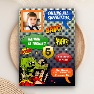 Convite Festa de aniversário de Super-Heróis de Fotos do