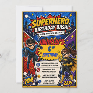 Convite Festa de Aniversário de Super-Heróis de Quadrinhos