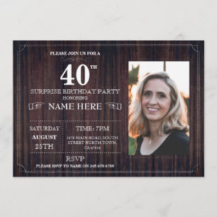 Convite Festa de aniversário de Surpresa de Madeira 40º Co