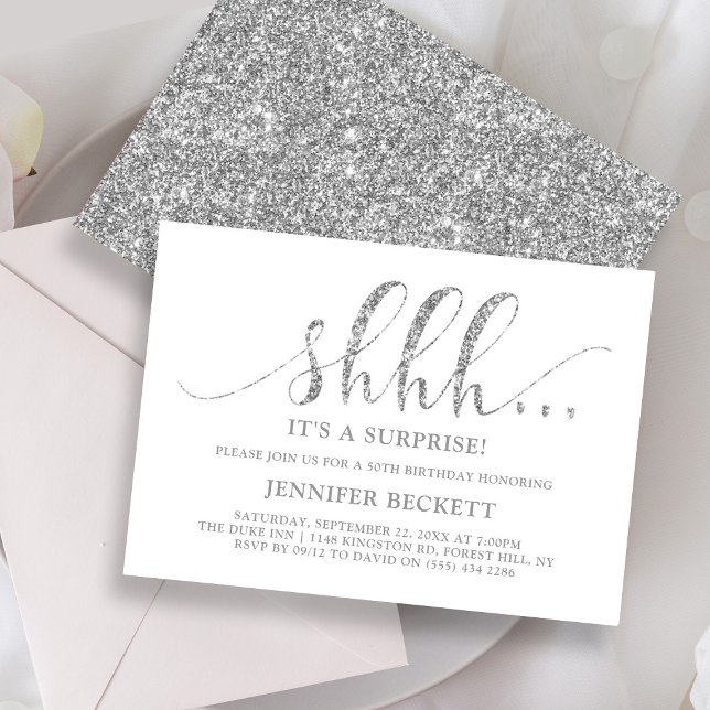 Convite Festa de aniversário de Surpresa de Silver Glitter (Criador carregado)