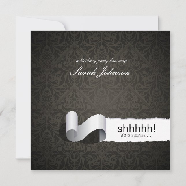 Convite Festa de aniversário de Surpresa do Damask Elegant (Frente)