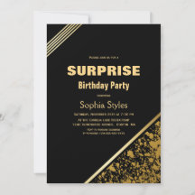 Festa de aniversário de Surpresa Dourada e Preta