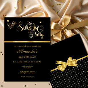 Convite Festa de aniversário de Surpresa Dourada e Preta E