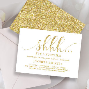 Convite Festa de aniversário de Surpresa Dourada Elegante