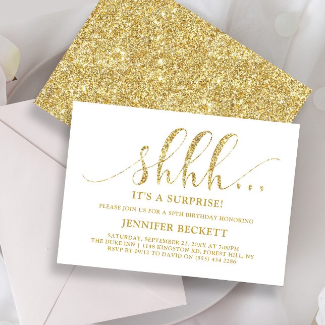 Convite Festa de aniversário de Surpresa Dourada Elegante (Criador carregado)