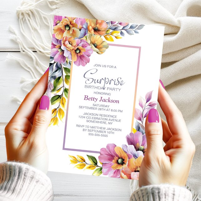 Convite Festa de aniversário de Surpresa Floral Laranja Ro (Criador carregado)